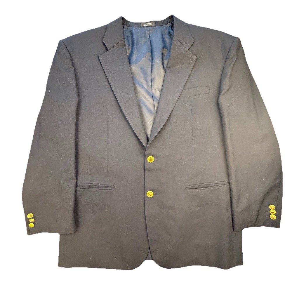 Royal Elegance Custom Tailored Blazer Jacket Mens 48L Navy Elegant Gold Buttons